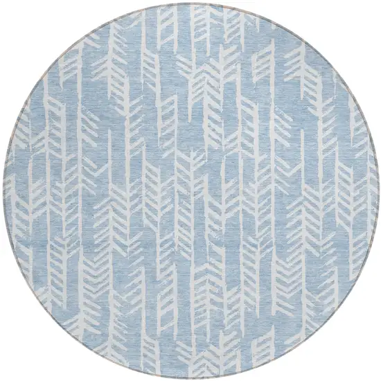 8' Sky Blue And Ivory Round Tribal Washable Indoor Outdoor Area Rug Photo 2