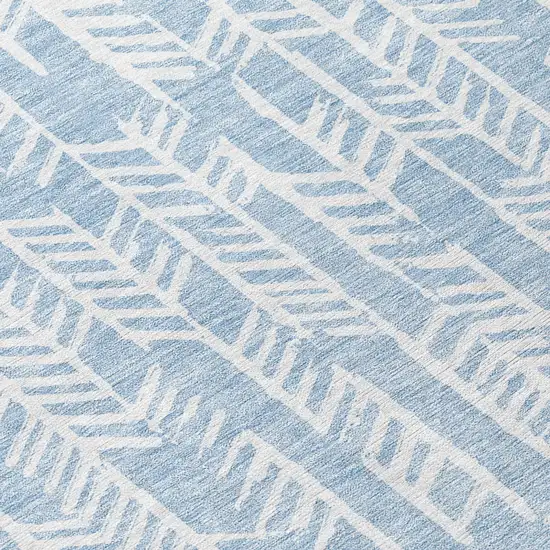 8' Sky Blue And Ivory Round Tribal Washable Indoor Outdoor Area Rug Photo 8