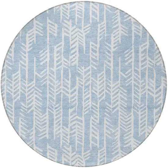 8' Sky Blue And Ivory Round Tribal Washable Indoor Outdoor Area Rug Photo 5