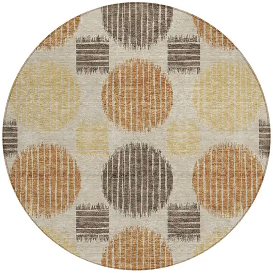 8' Tan Brown And Beige Round Geometric Washable Indoor Outdoor Area Rug Photo 5