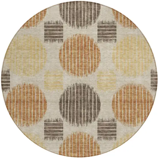 8' Tan Brown And Beige Round Geometric Washable Indoor Outdoor Area Rug Photo 2