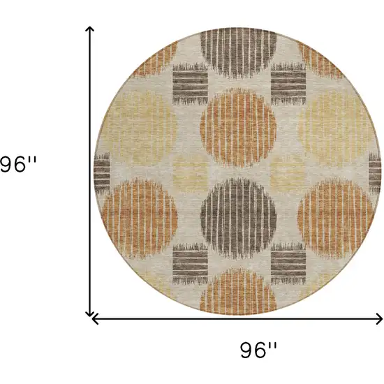 8' Tan Brown And Beige Round Geometric Washable Indoor Outdoor Area Rug Photo 3