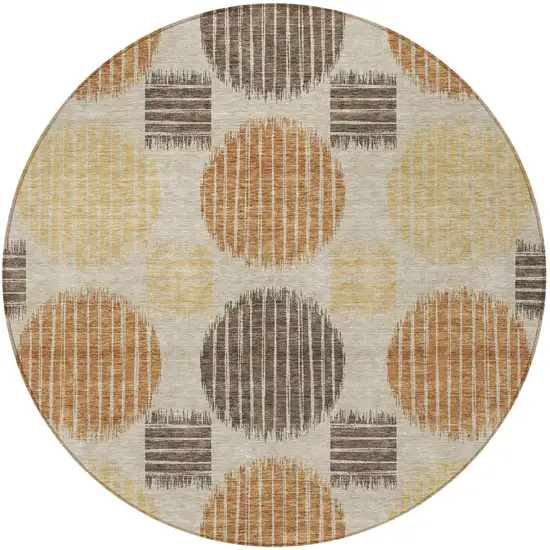 8' Tan Brown And Beige Round Geometric Washable Indoor Outdoor Area Rug Photo 6