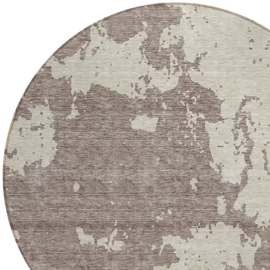 8' Taupe And Beige Round Abstract Washable Indoor Outdoor Area Rug Photo 4