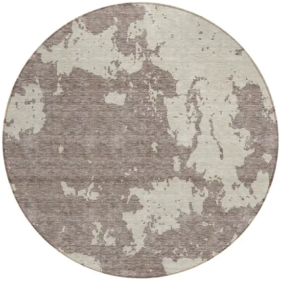 8' Taupe And Beige Round Abstract Washable Indoor Outdoor Area Rug Photo 5