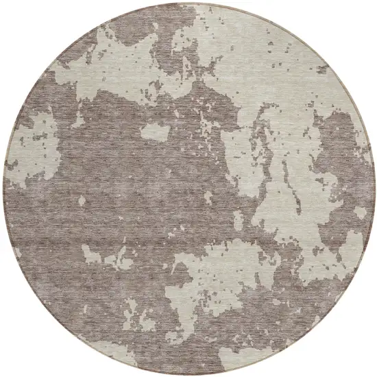 8' Taupe And Beige Round Abstract Washable Indoor Outdoor Area Rug Photo 2