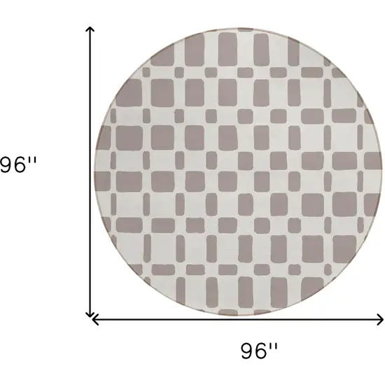 8' Taupe And Beige Round Geometric Washable Indoor Outdoor Area Rug Photo 3