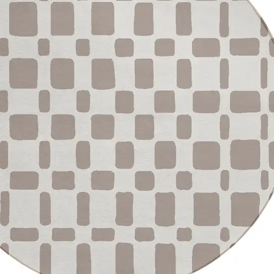 8' Taupe And Beige Round Geometric Washable Indoor Outdoor Area Rug Photo 4