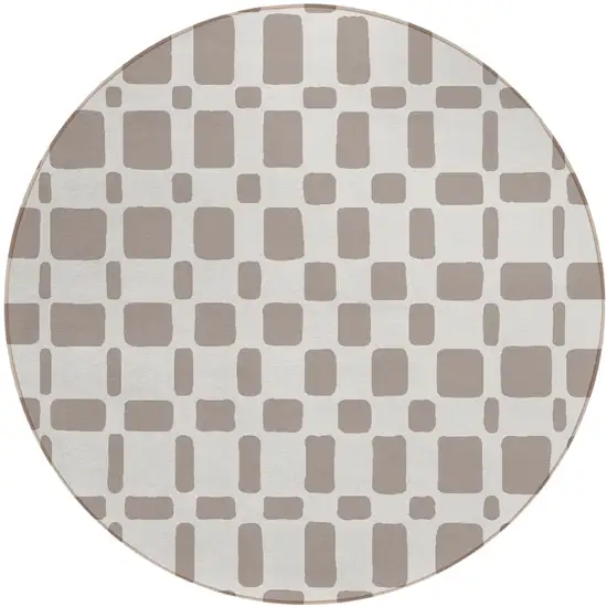 8' Taupe And Beige Round Geometric Washable Indoor Outdoor Area Rug Photo 2