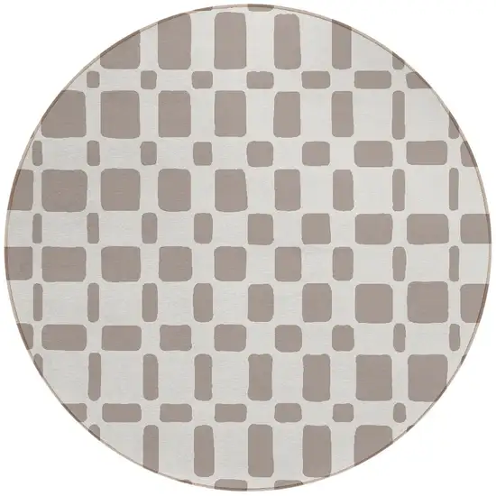8' Taupe And Beige Round Geometric Washable Indoor Outdoor Area Rug Photo 5
