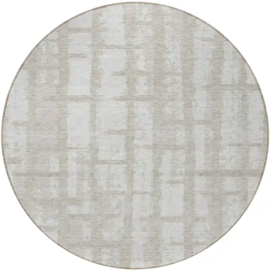 8' Taupe And Beige Round Striped Washable Indoor Outdoor Area Rug Photo 5