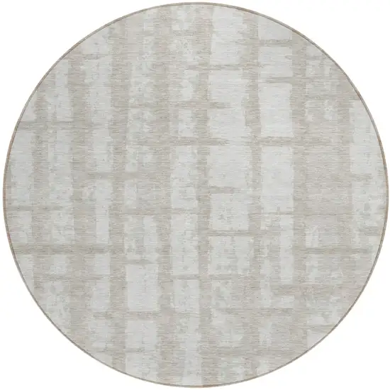 8' Taupe And Beige Round Striped Washable Indoor Outdoor Area Rug Photo 2