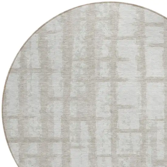 8' Taupe And Beige Round Striped Washable Indoor Outdoor Area Rug Photo 4