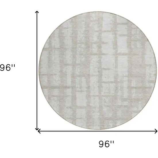 8' Taupe And Beige Round Striped Washable Indoor Outdoor Area Rug Photo 3