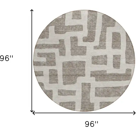 8' Taupe And Gray Round Abstract Washable Indoor Outdoor Area Rug Photo 3
