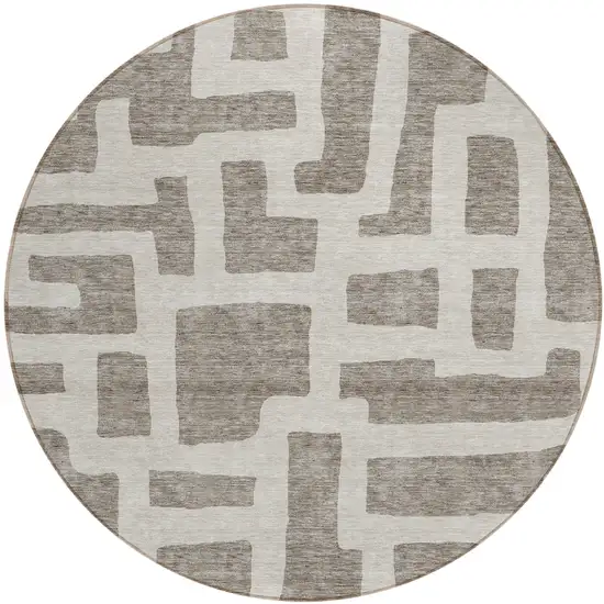 8' Taupe And Gray Round Abstract Washable Indoor Outdoor Area Rug Photo 2