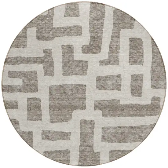 8' Taupe And Gray Round Abstract Washable Indoor Outdoor Area Rug Photo 5
