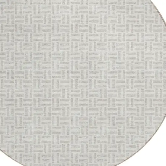 8' Taupe And Silver Round Geometric Washable Indoor Outdoor Area Rug Photo 4