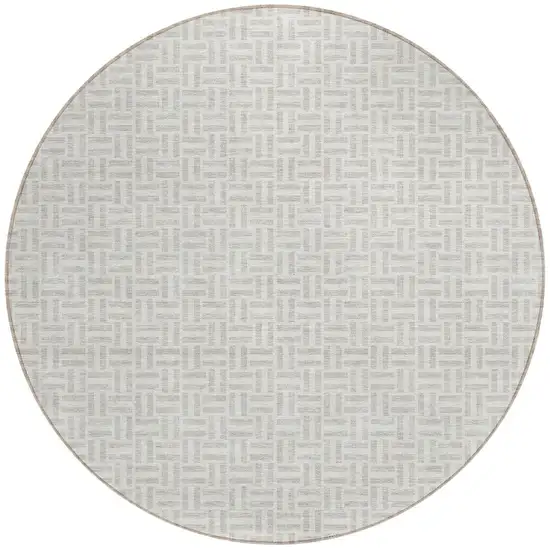 8' Taupe And Silver Round Geometric Washable Indoor Outdoor Area Rug Photo 5
