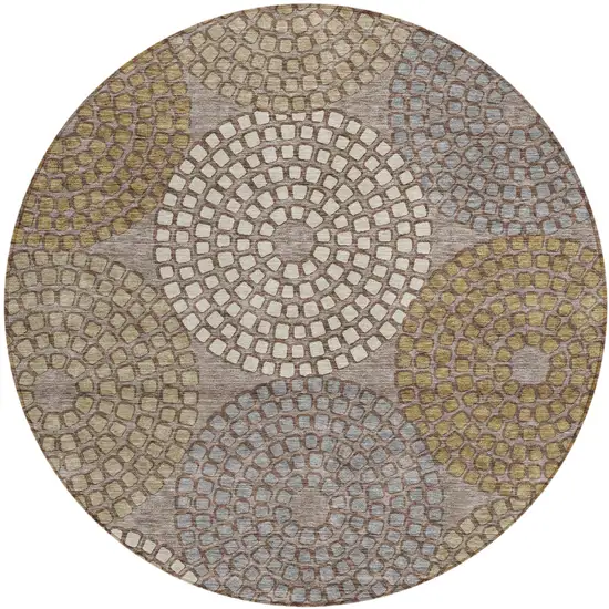 8' Taupe Beige And Green Round Geometric Washable Indoor Outdoor Area Rug Photo 2