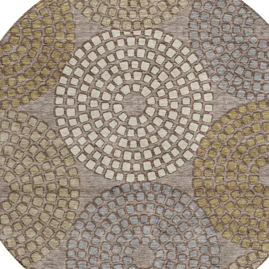 8' Taupe Beige And Green Round Geometric Washable Indoor Outdoor Area Rug Photo 5