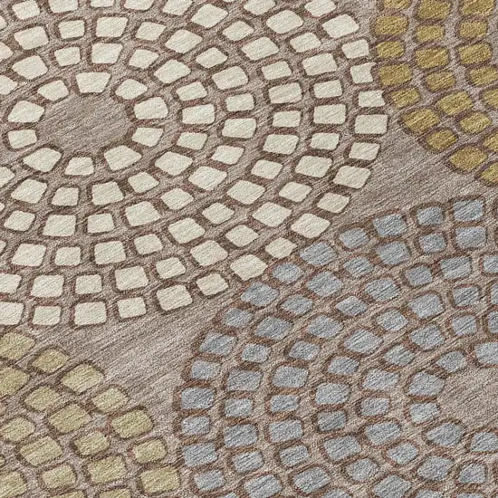 8' Taupe Beige And Green Round Geometric Washable Indoor Outdoor Area Rug Photo 4