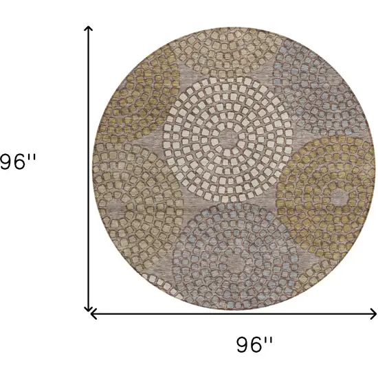 8' Taupe Beige And Green Round Geometric Washable Indoor Outdoor Area Rug Photo 3