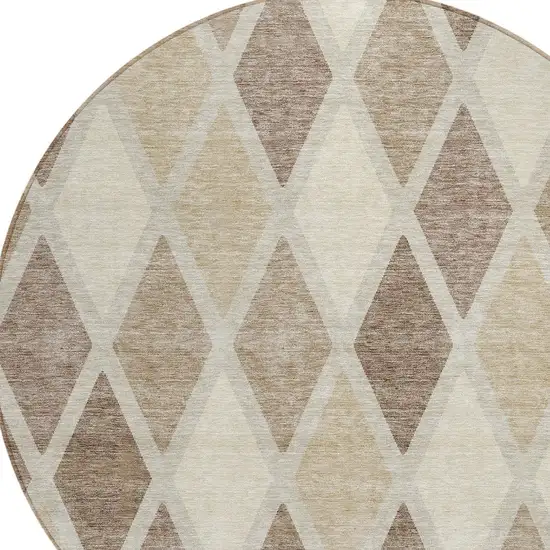 8' Taupe Beige And Ivory Round Geometric Washable Indoor Outdoor Area Rug Photo 4
