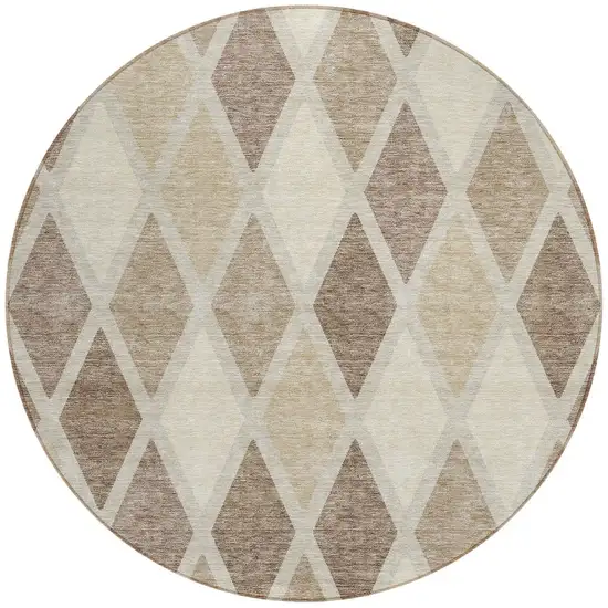 8' Taupe Beige And Ivory Round Geometric Washable Indoor Outdoor Area Rug Photo 6