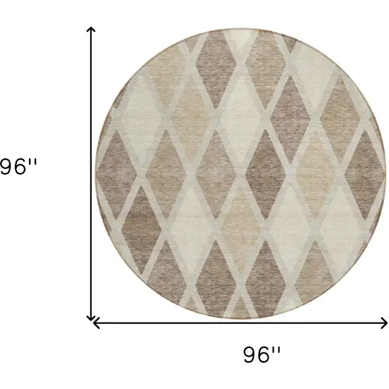 8' Taupe Beige And Ivory Round Geometric Washable Indoor Outdoor Area Rug Photo 3
