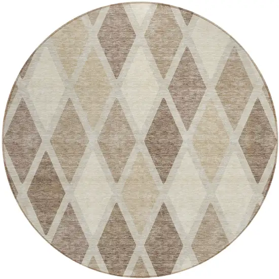8' Taupe Beige And Ivory Round Geometric Washable Indoor Outdoor Area Rug Photo 2