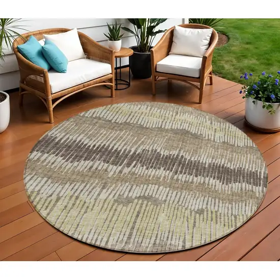 8' Taupe Brown And Beige Round Striped Washable Indoor Outdoor Area Rug Photo 1