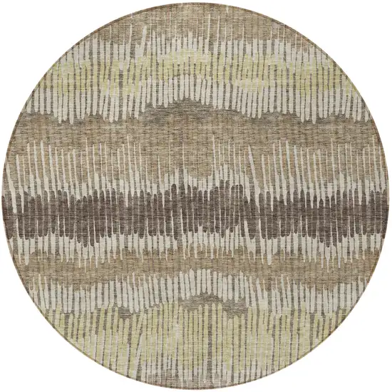8' Taupe Brown And Beige Round Striped Washable Indoor Outdoor Area Rug Photo 5