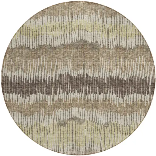 8' Taupe Brown And Beige Round Striped Washable Indoor Outdoor Area Rug Photo 2