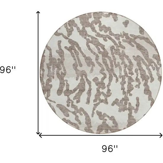 8' Taupe Brown And Ivory Round Animal Print Washable Indoor Outdoor Area Rug Photo 6