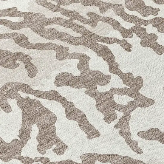 8' Taupe Brown And Ivory Round Animal Print Washable Indoor Outdoor Area Rug Photo 7