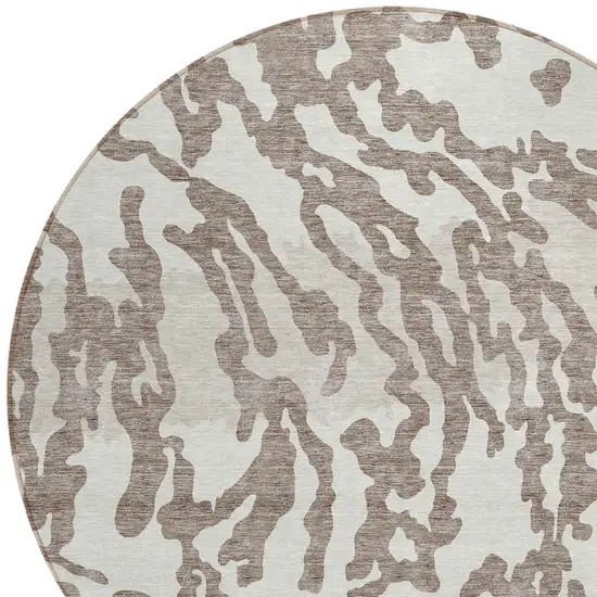 8' Taupe Brown And Ivory Round Animal Print Washable Indoor Outdoor Area Rug Photo 2