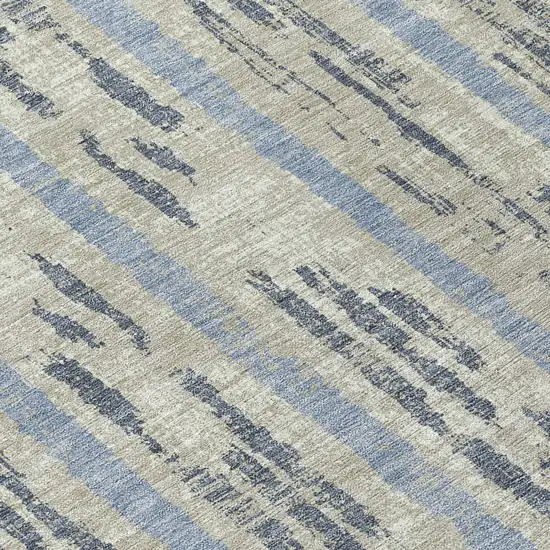 8' Taupe Gray And Blue Round Striped Washable Indoor Outdoor Area Rug Photo 8
