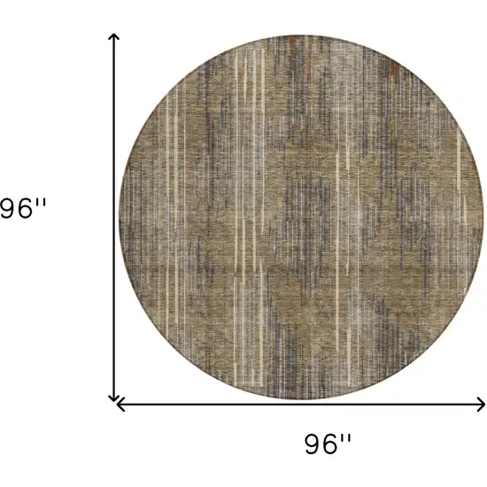 8' Taupe Gray And Ivory Round Striped Washable Indoor Outdoor Area Rug Photo 3