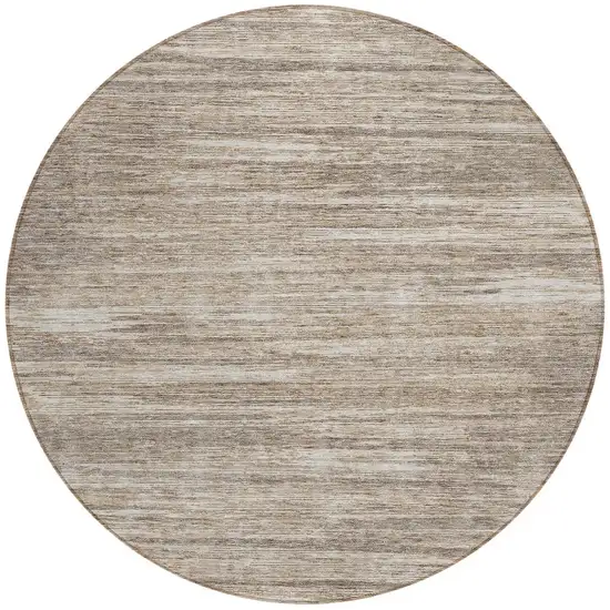 8' Taupe Gray And Ivory Round Striped Washable Indoor Outdoor Area Rug Photo 4