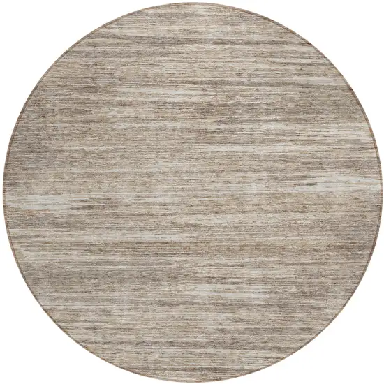 8' Taupe Gray And Ivory Round Striped Washable Indoor Outdoor Area Rug Photo 2
