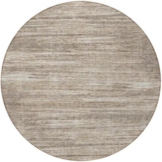 8' Taupe Gray And Ivory Round Striped Washable Indoor Outdoor Area Rug Photo 5