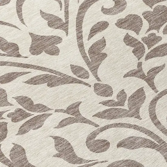 8' Taupe Round Floral Washable Indoor Outdoor Area Rug Photo 8