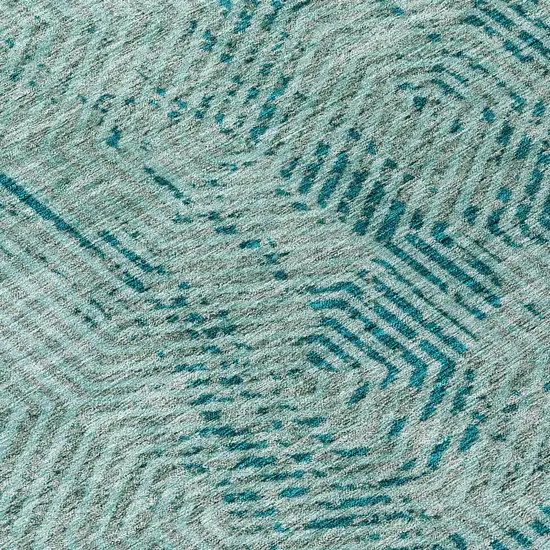 8' Teal Blue And Gray Round Geometric Washable Indoor Outdoor Area Rug Photo 8
