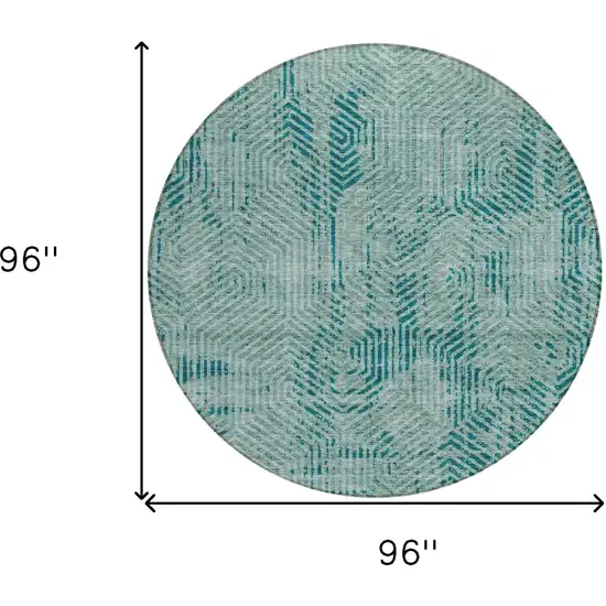 8' Teal Blue And Gray Round Geometric Washable Indoor Outdoor Area Rug Photo 3