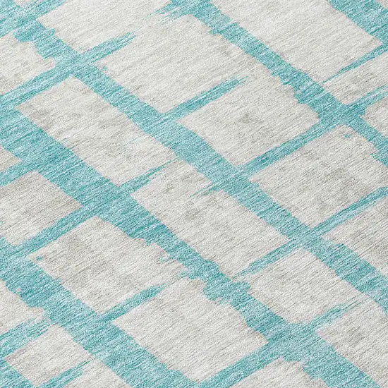 8' Teal Blue And Gray Round Striped Washable Indoor Outdoor Area Rug Photo 8