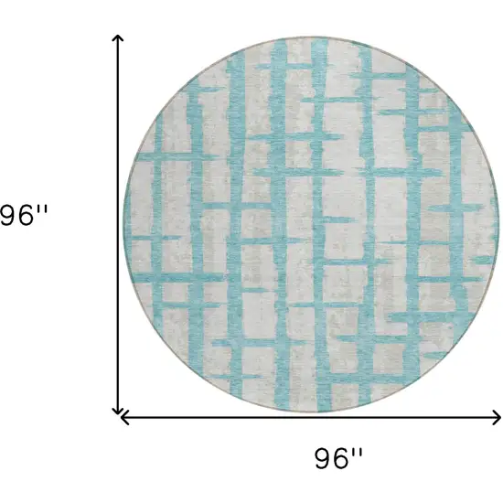 8' Teal Blue And Gray Round Striped Washable Indoor Outdoor Area Rug Photo 3
