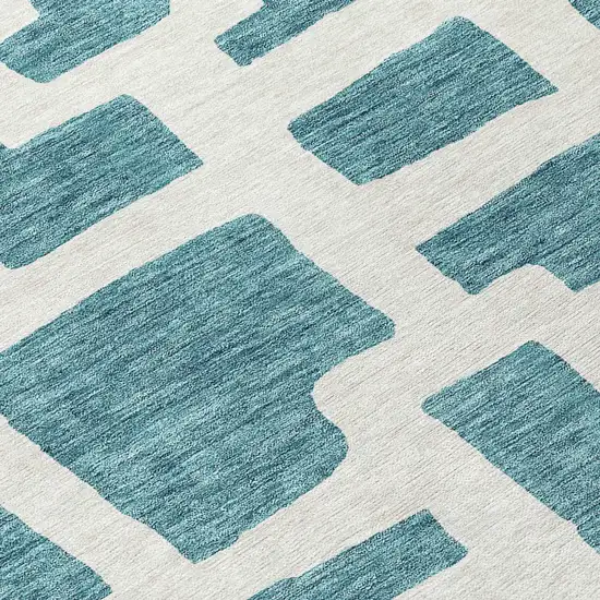 8' Teal Blue And Ivory Round Abstract Washable Indoor Outdoor Area Rug Photo 8