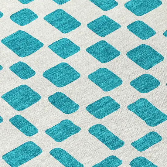 8' Teal Blue And Ivory Round Geometric Washable Indoor Outdoor Area Rug Photo 8