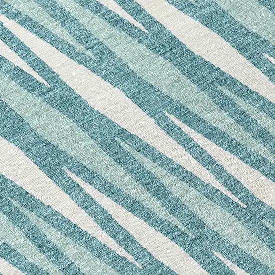 8' Teal Blue And Ivory Round Geometric Washable Indoor Outdoor Area Rug Photo 8
